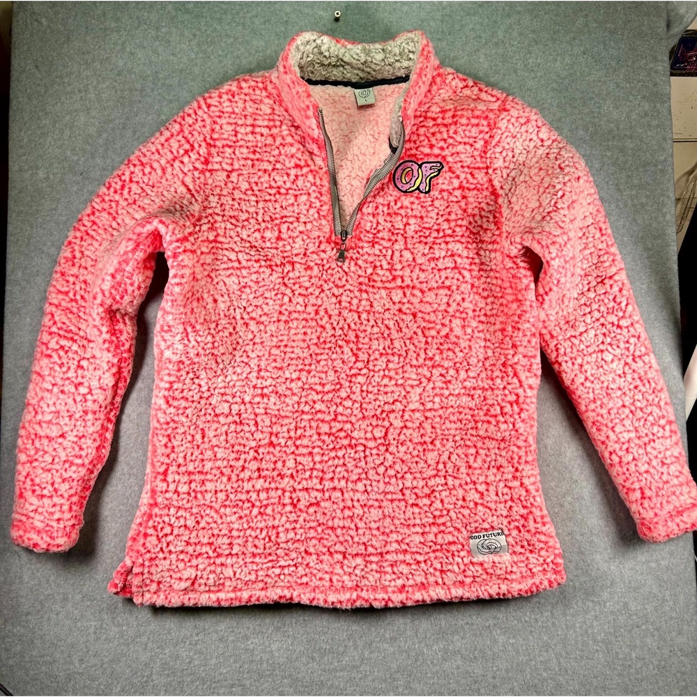 Odd Future Sherpa Fleece 1/4 Zip Pullover Women's Large Bright Pink Long Sleeve